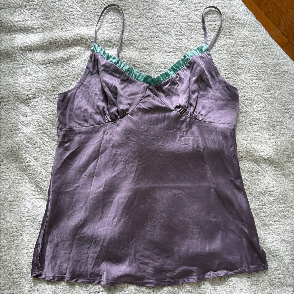 100% Silk Lavender Cami with Mint Trim
